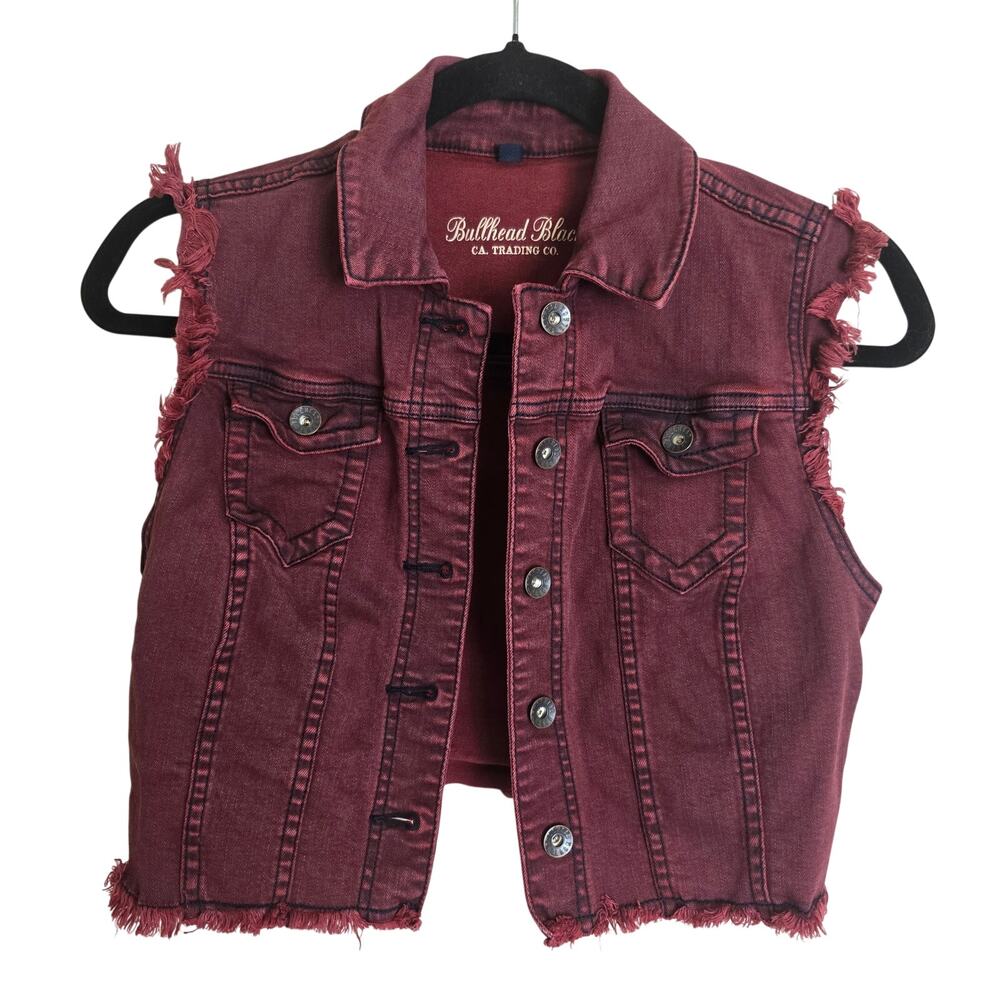 Bullhead Black Red Denim Vest Size Medium